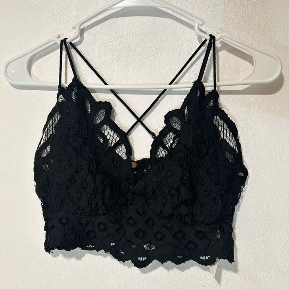 FP Free People One Adella Lace Bralette Black Size Medium - Picture 1 of 6